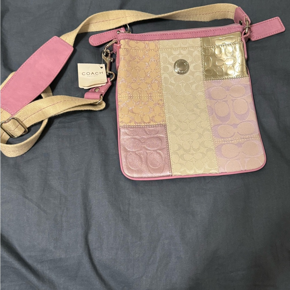 Coach Pink and Beige Patchwork Crossbody Bag